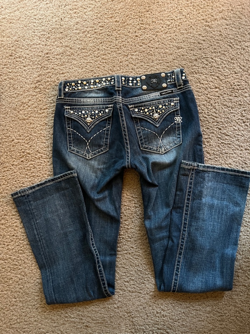 Miss Me boot cut embellished Dark Blue Women's Jeans with Studded Back Pockets